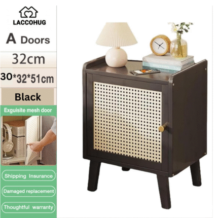 BAMBOO BEDSIDE TABLE WITHN RATTAN DESIGN DOOR